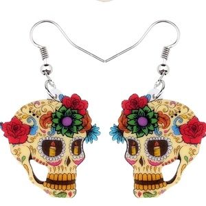 Floral Rose Skull Candle Eyes Acrylic Earrings